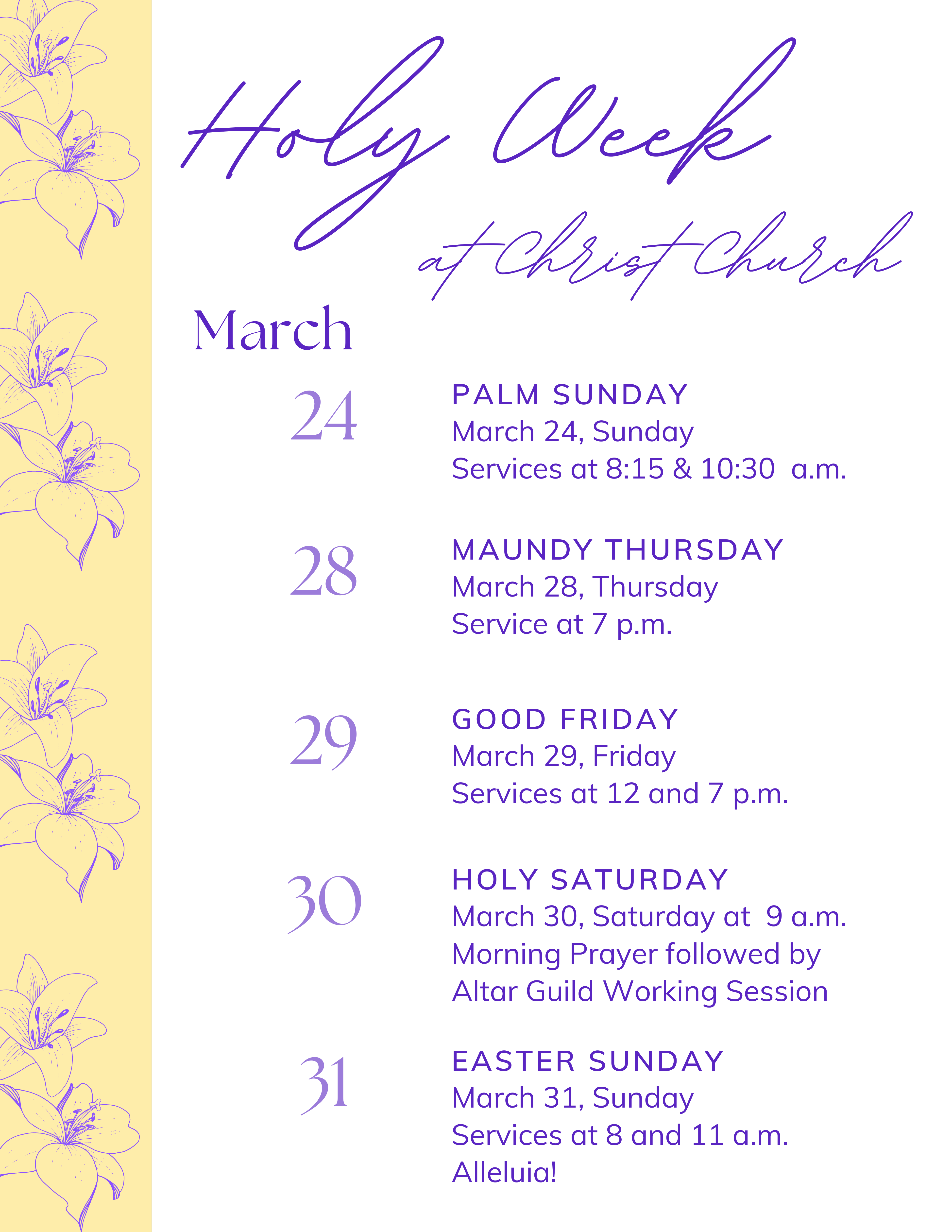 Schedule for Holy Week 2023